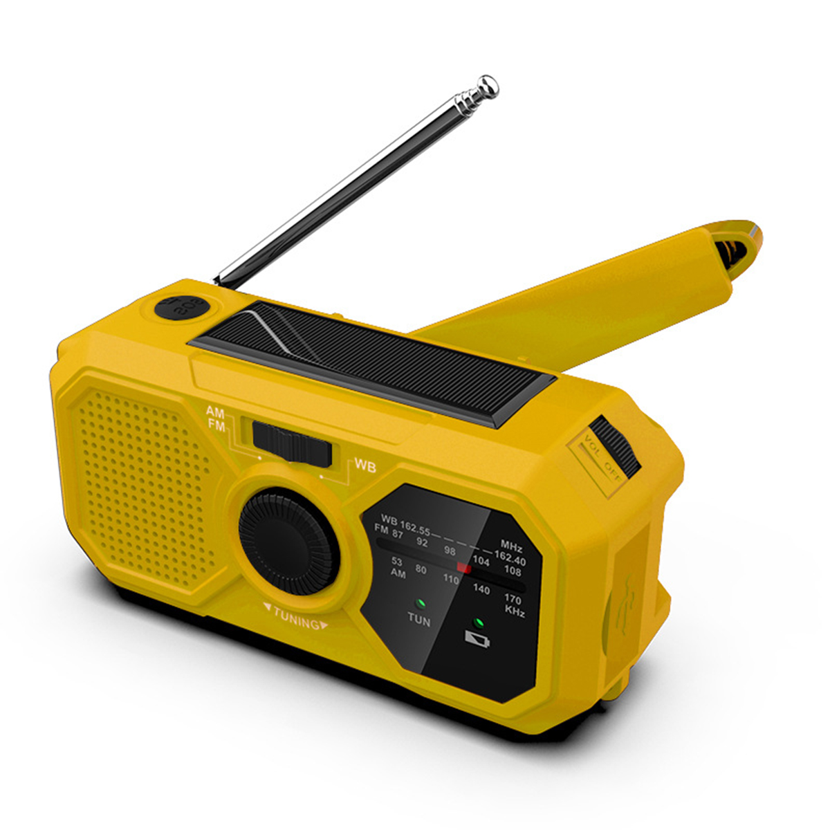 AM/FM/WB Multifunktions-Notradio: Multi-Funktions-Radio, Powerbank FM, Handkurbel-Ladefunktion Gelb AM, Taschenlampe Solarbetriebene BRIGHTAKE