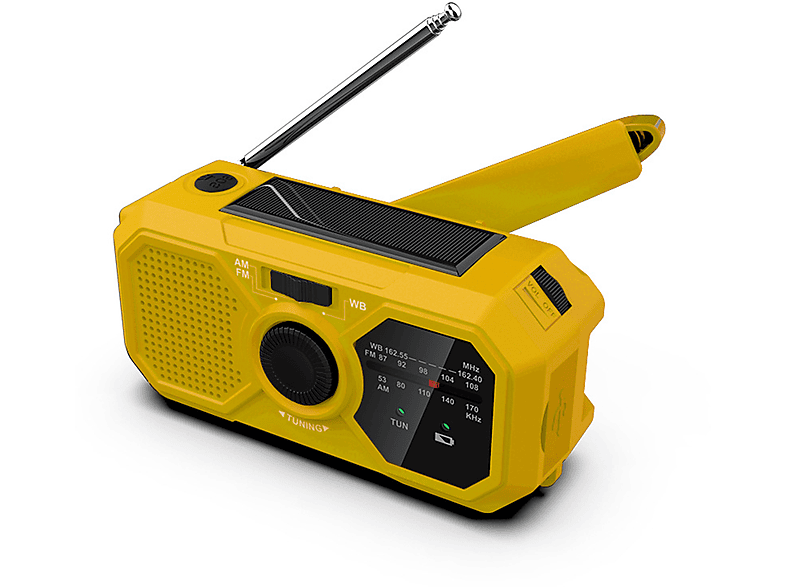 BRIGHTAKE Multifunktions-Notradio: Solarbetriebene Handkurbel-Ladefunktion Taschenlampe Gelb AM, Multi-Funktions-Radio, AM/FM/WB Powerbank FM