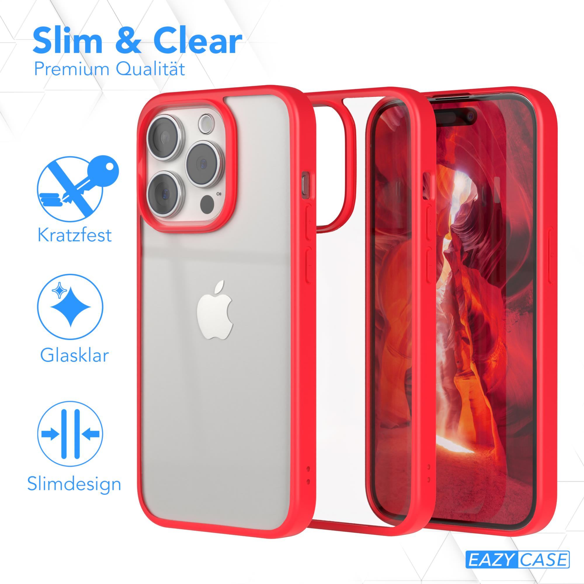 Eine Handyhülle mit ihren Schichten. Roter Rahmen, durchsichtige Rückseite und ein iPhone in der Mitte.