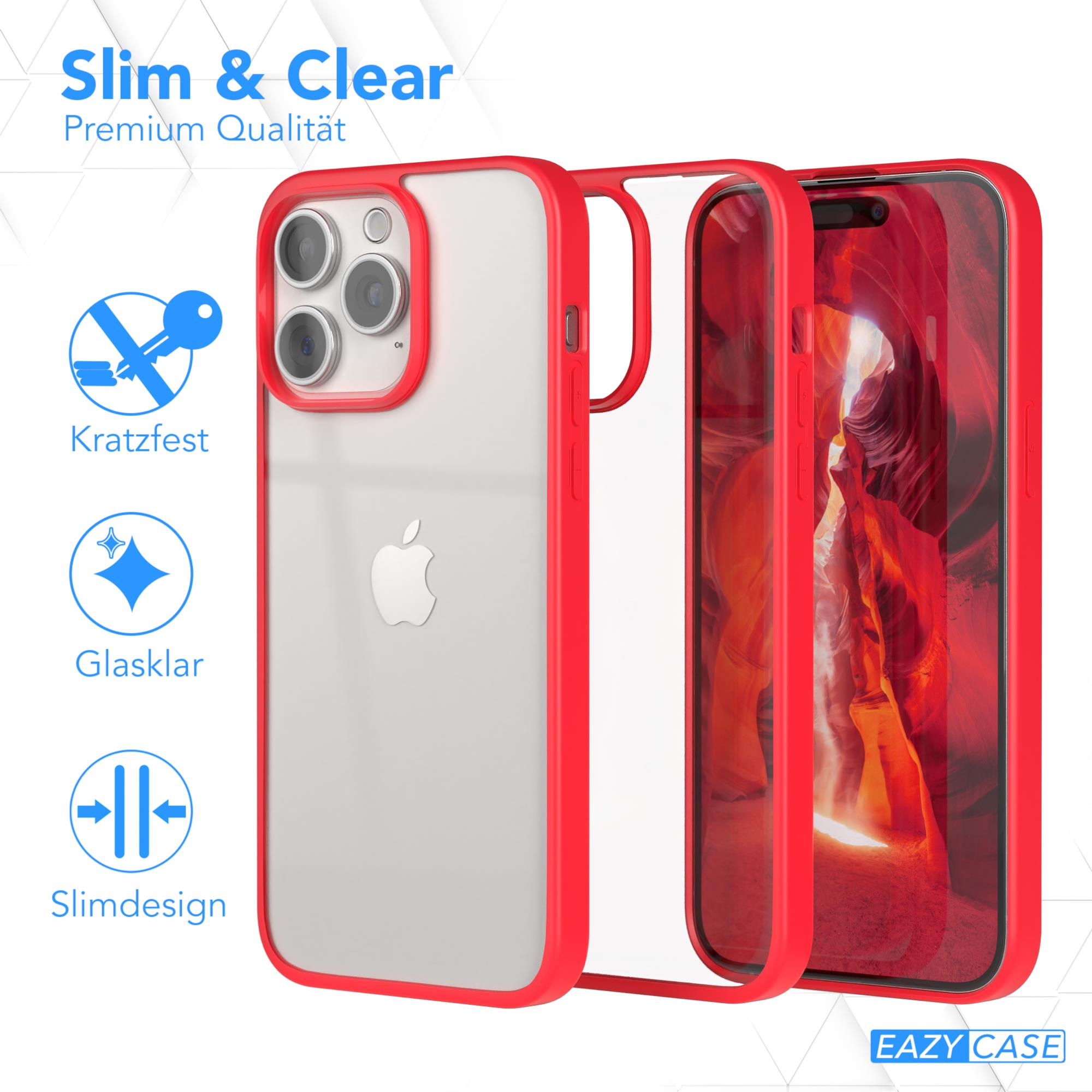 Handyhülle, dreilagig, Telefon innen. Text: Schlank & klar Premium Qualität. Roter Rahmen.