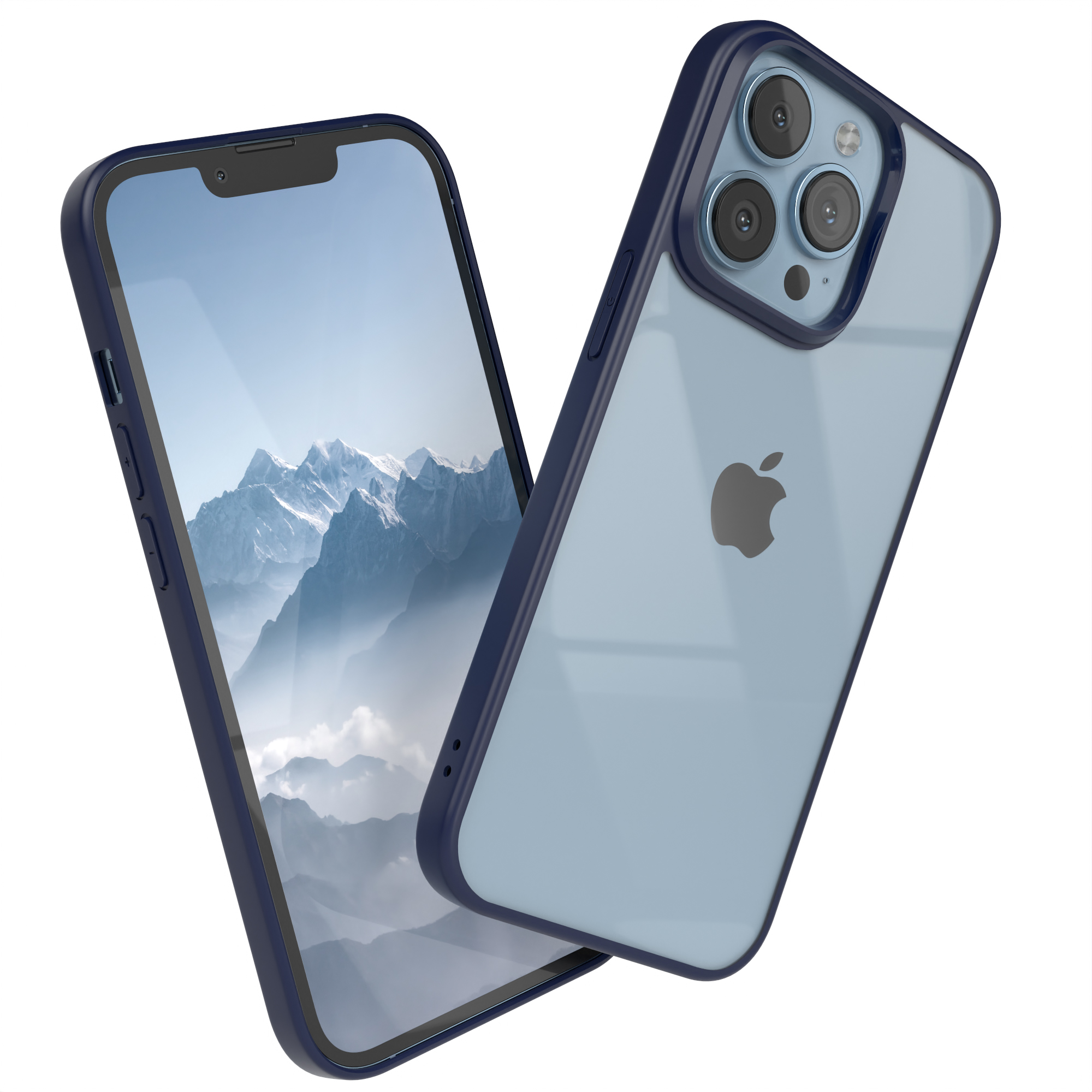 Blaue Handyhülle mit blauem Rahmen und Telefon im Inneren.