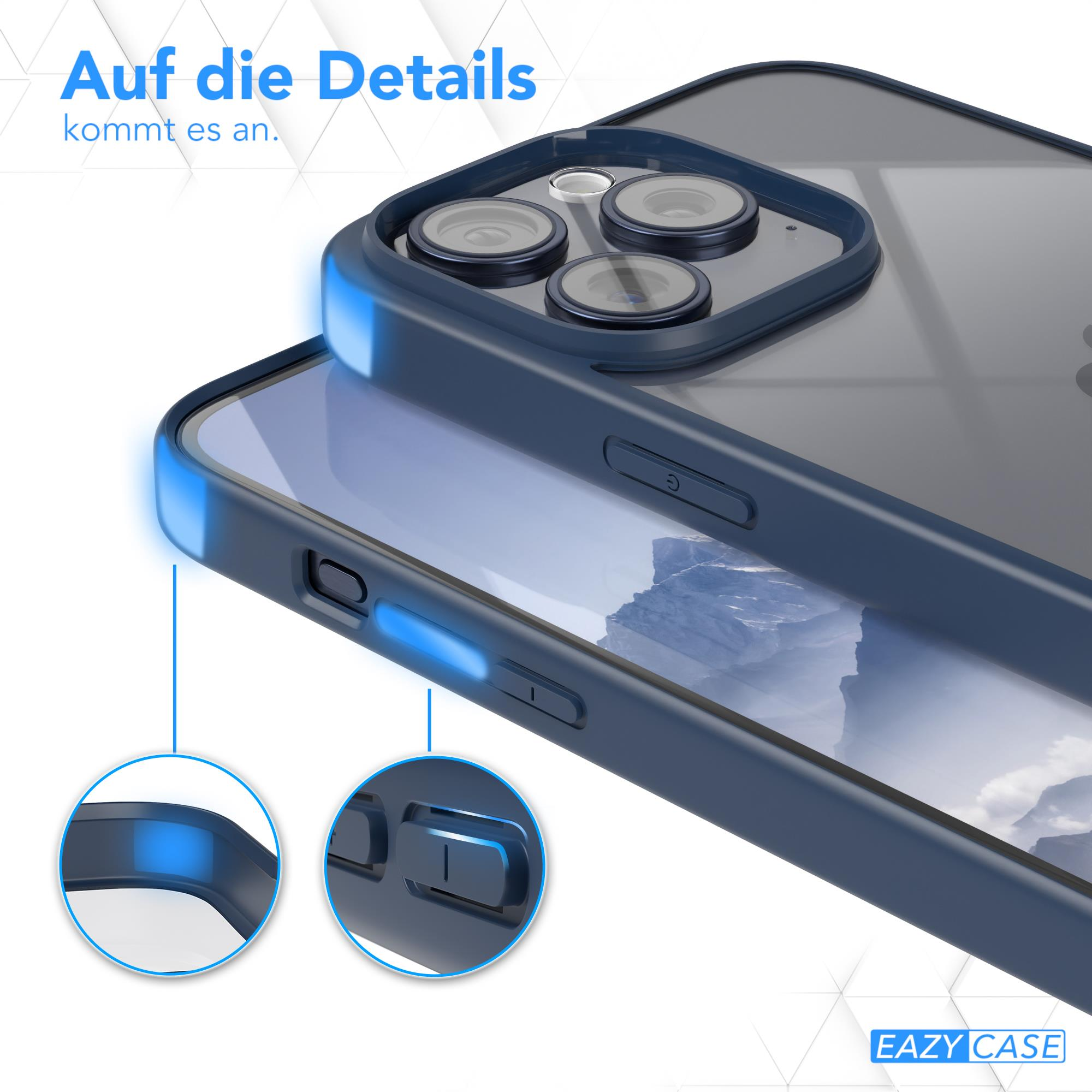Dunkelblaue Handyhülle mit Telefon, zeigt Details der Tasten. Eazy Case Logo unten.