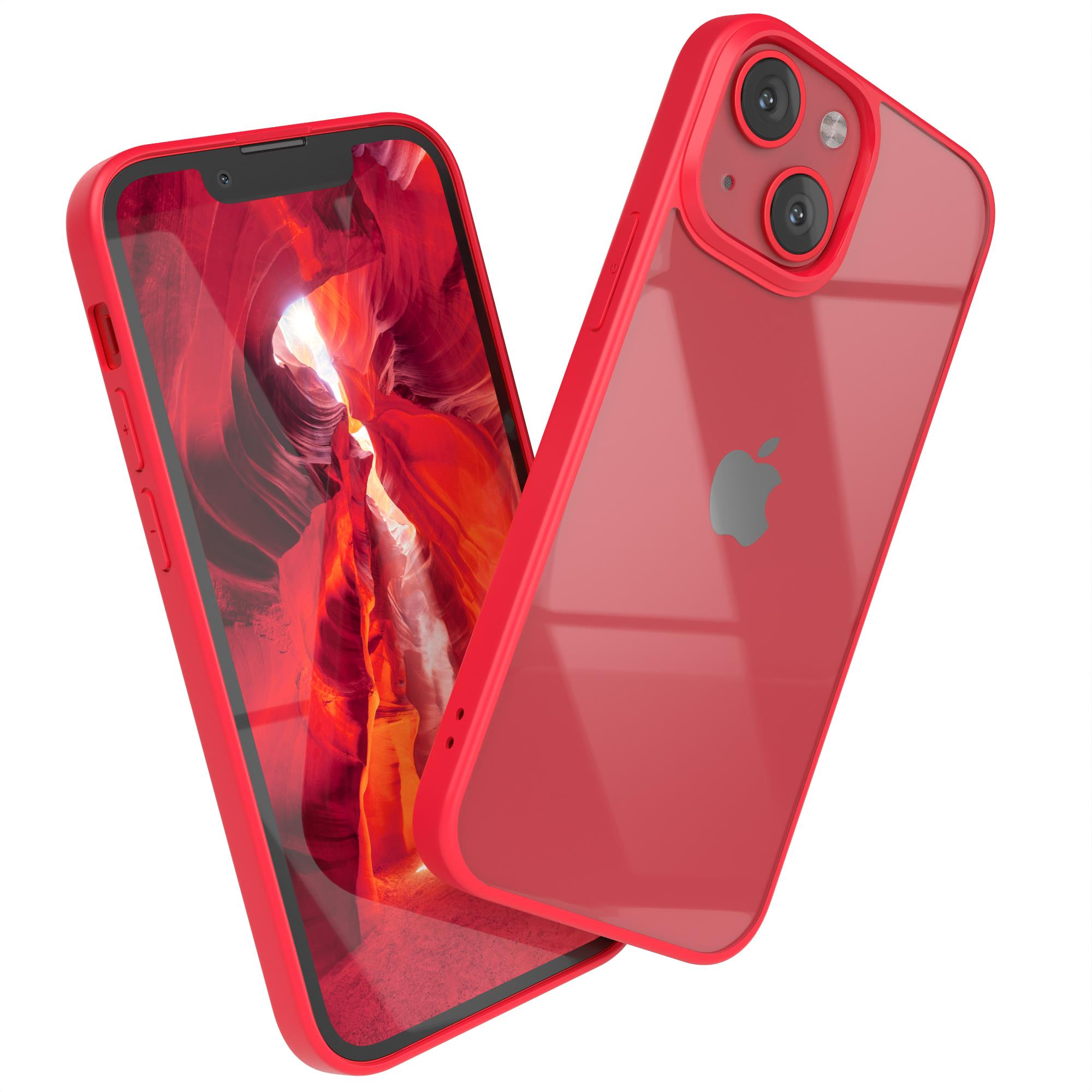 Rote iPhone-Hülle mit Telefon, zeigt Canyon-Hintergrund und Kamera.