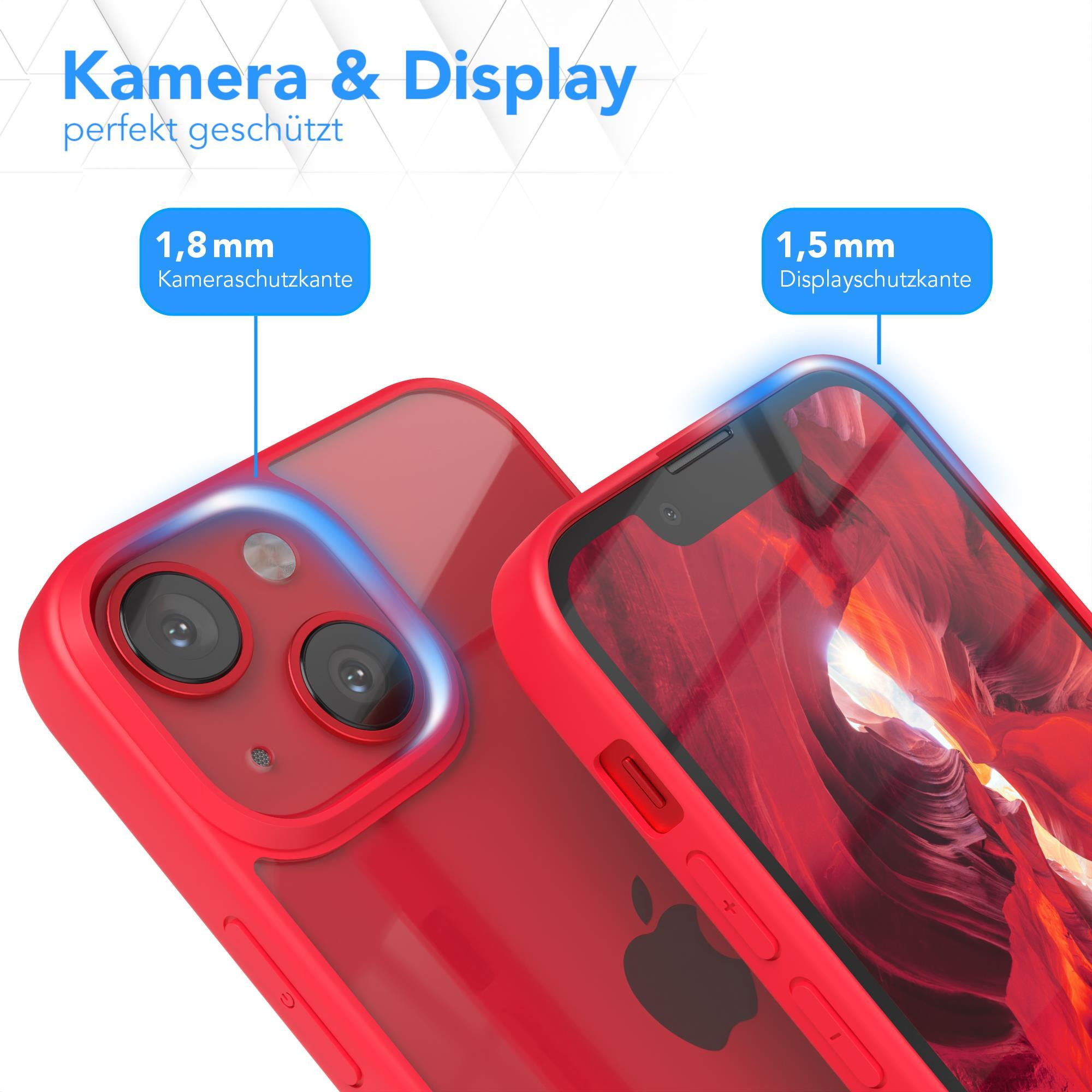 Zwei Telefone in Hüllen. Beide rot. Zeigt Kamera- und Displayschutz auf den Telefonen.