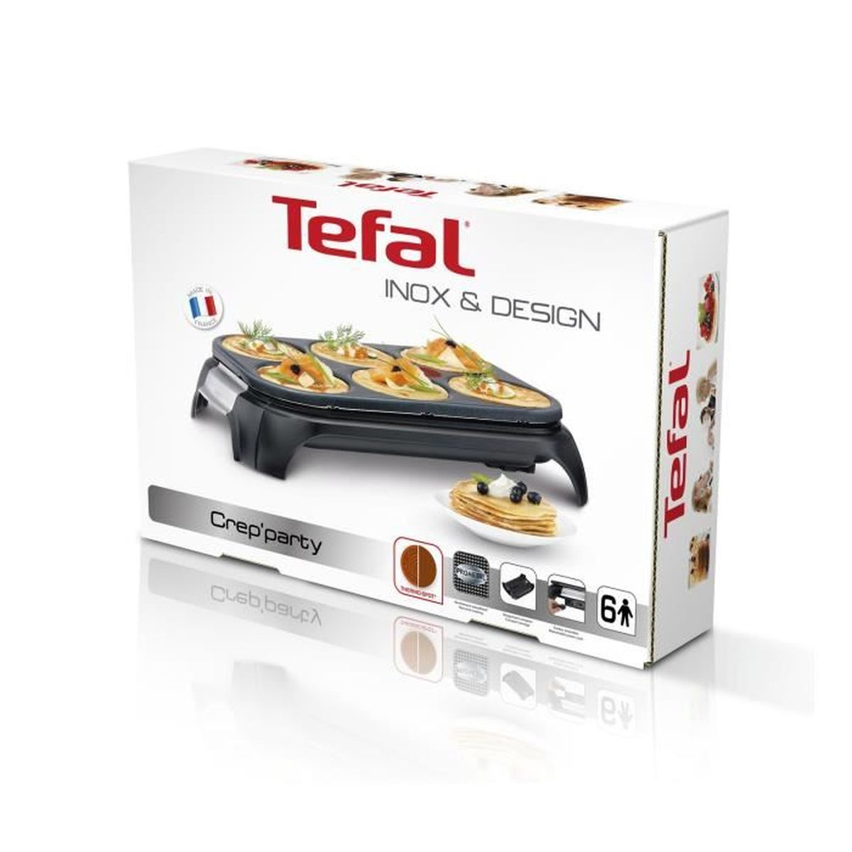 Scatola Crep'party con immagine della macchina per crepes e crepes.