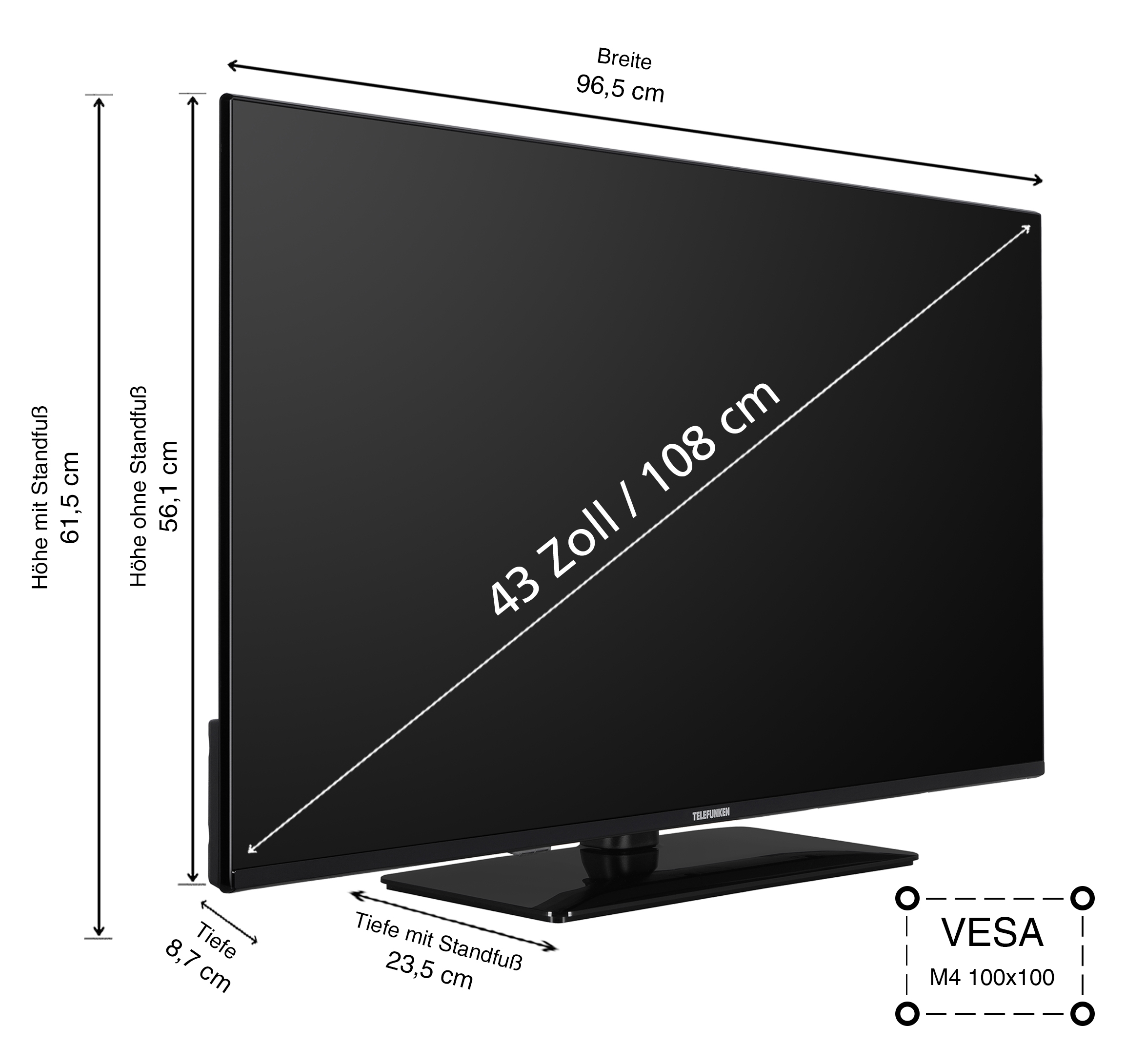 / Full-HD, (Flat, D43F750X2CW 43 TV cm, Zoll TV) TELEFUNKEN SMART LED 108