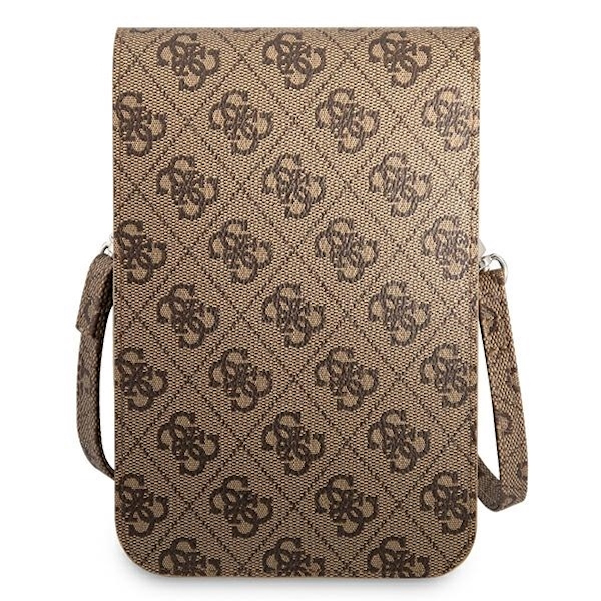 Borsa a tracolla Guess marrone con motivo logo ripetuto.