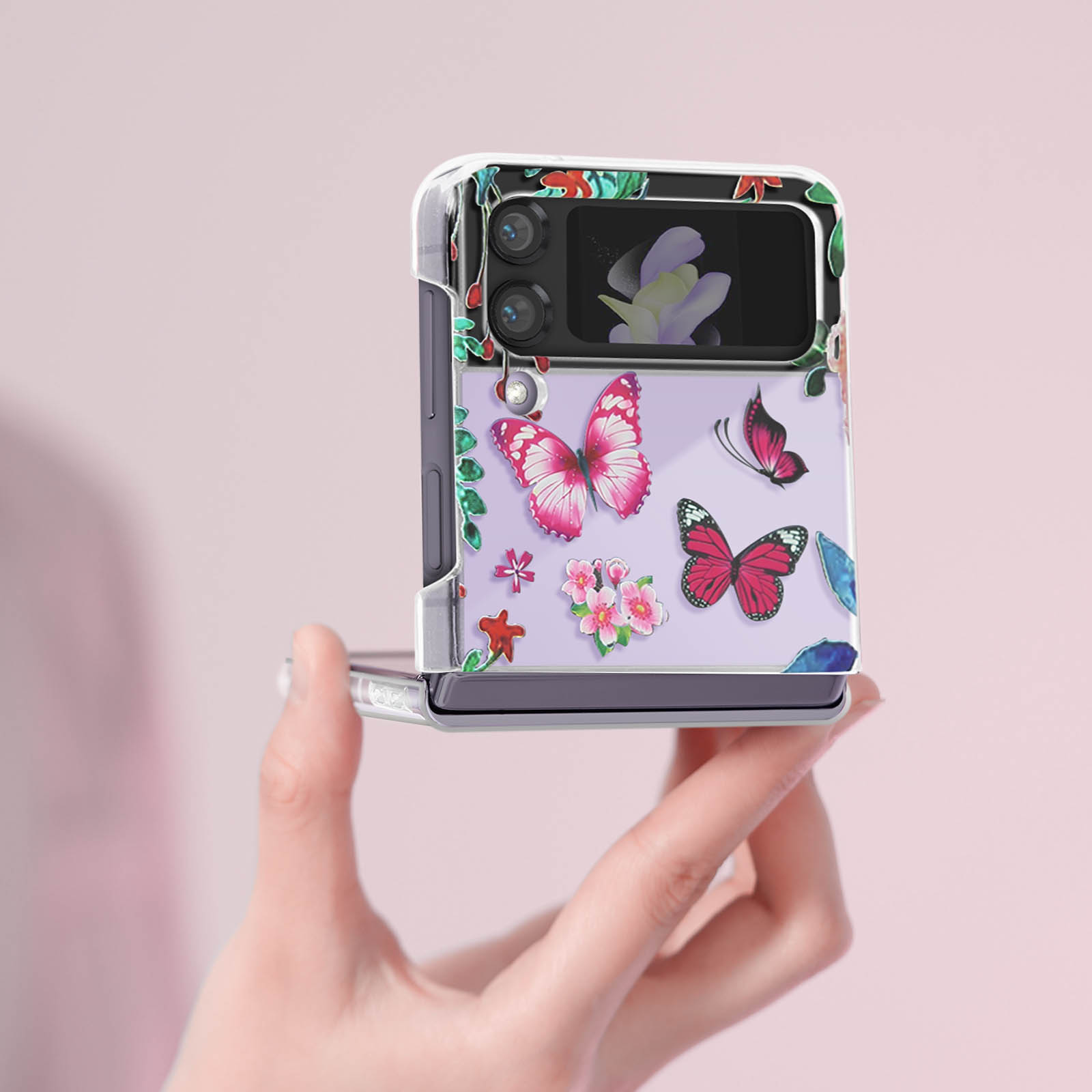 AVIZAR Schmetterling Design, Polycarbonat Cover Series, Z Galaxy Flip Samsung, Backcover, Rosa 4
