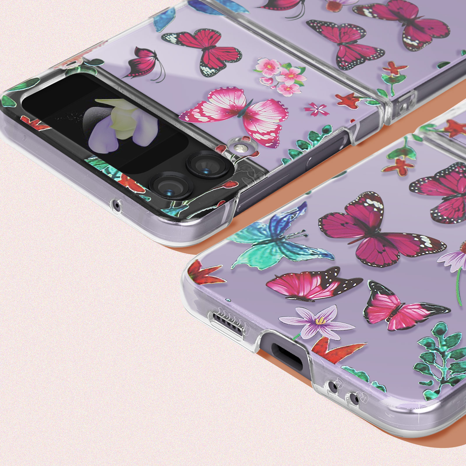 Polycarbonat Flip Schmetterling Design, Samsung, 4, Galaxy AVIZAR Cover Series, Z Backcover, Rosa