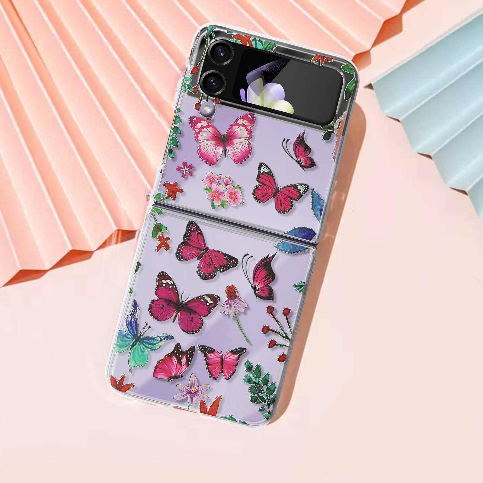 AVIZAR Schmetterling Series, Rosa Z Cover Galaxy Design, Flip 4, Polycarbonat Backcover, Samsung