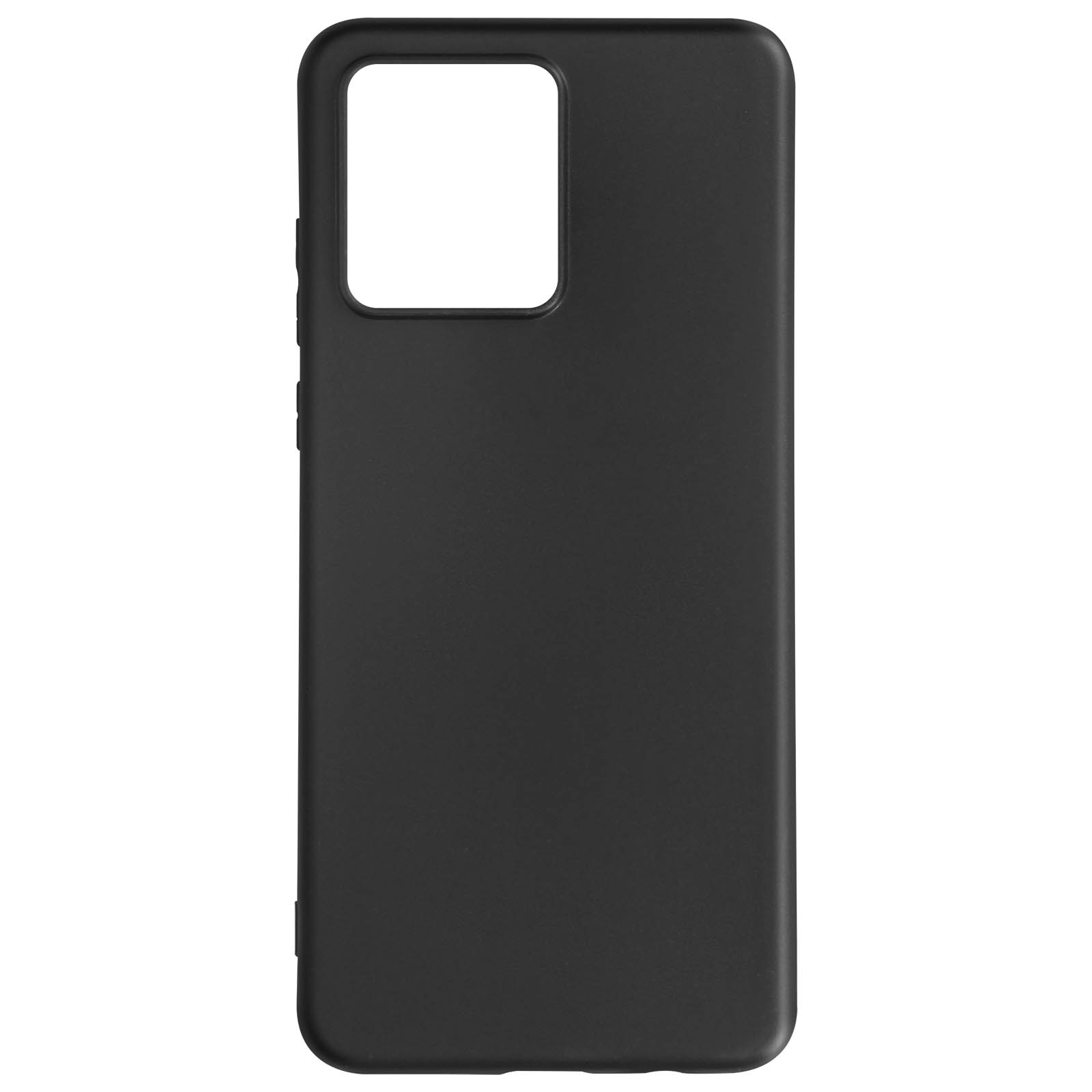 Custodia nera per telefono con ritaglio per fotocamera. Superficie liscia, design semplice.