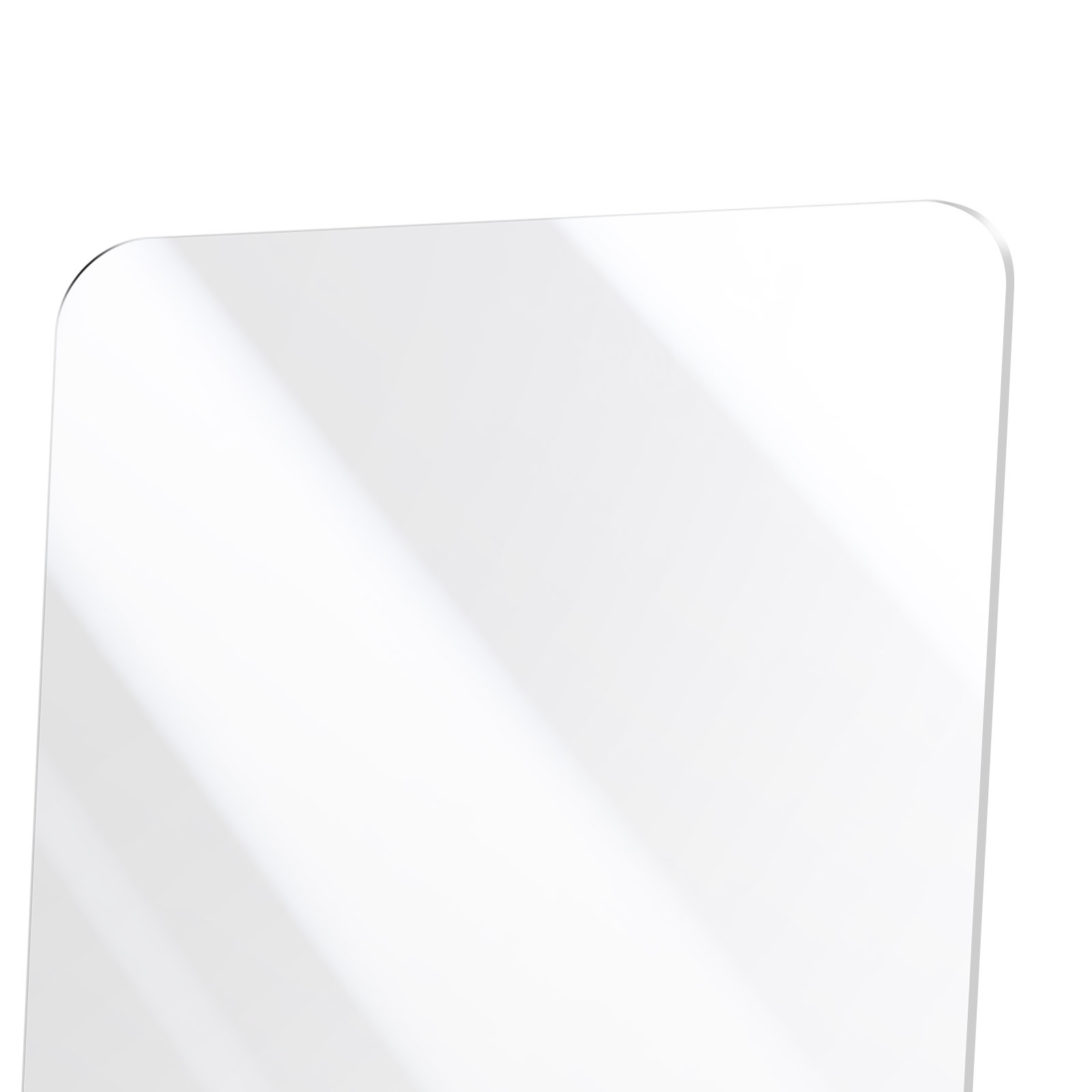 Una protezione per lo schermo trasparente con un'ombra su sfondo bianco.