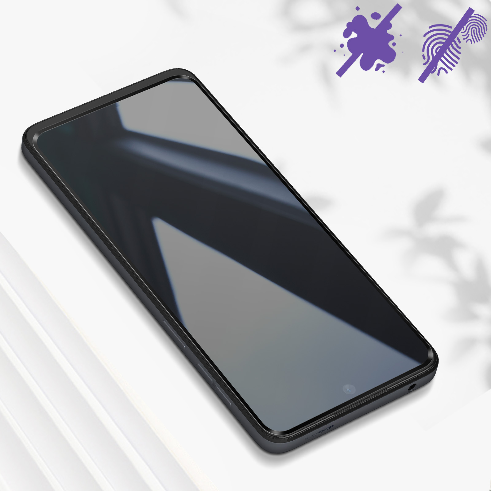Schermo del telefono che mostra una vista senza impronte digitali o macchie. Una cornice nera.