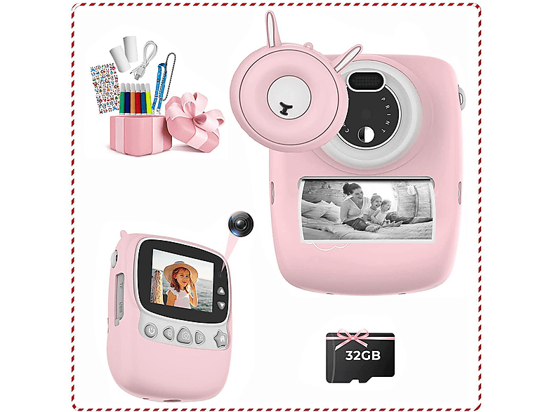 FINE 30MP Kinderkamera LIFE SD-Karte 1080P HD Rosa 32GB PRO ,