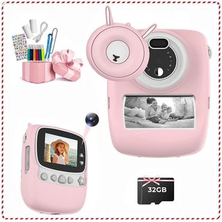 Cámara instantánea infantil - FINE LIFE PRO Grabación de vídeo de 30 MP con sonido Full HD, rosa