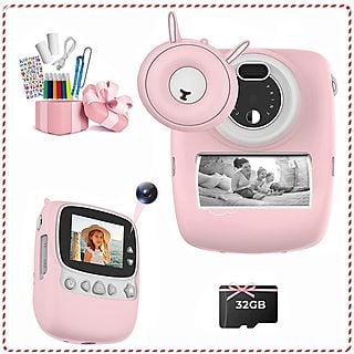 Cámara instantánea infantil - LINGDA Cámara selfie para niños con videocámara HD de 30MP 1080P, tarjeta SD de 32GB, rosa