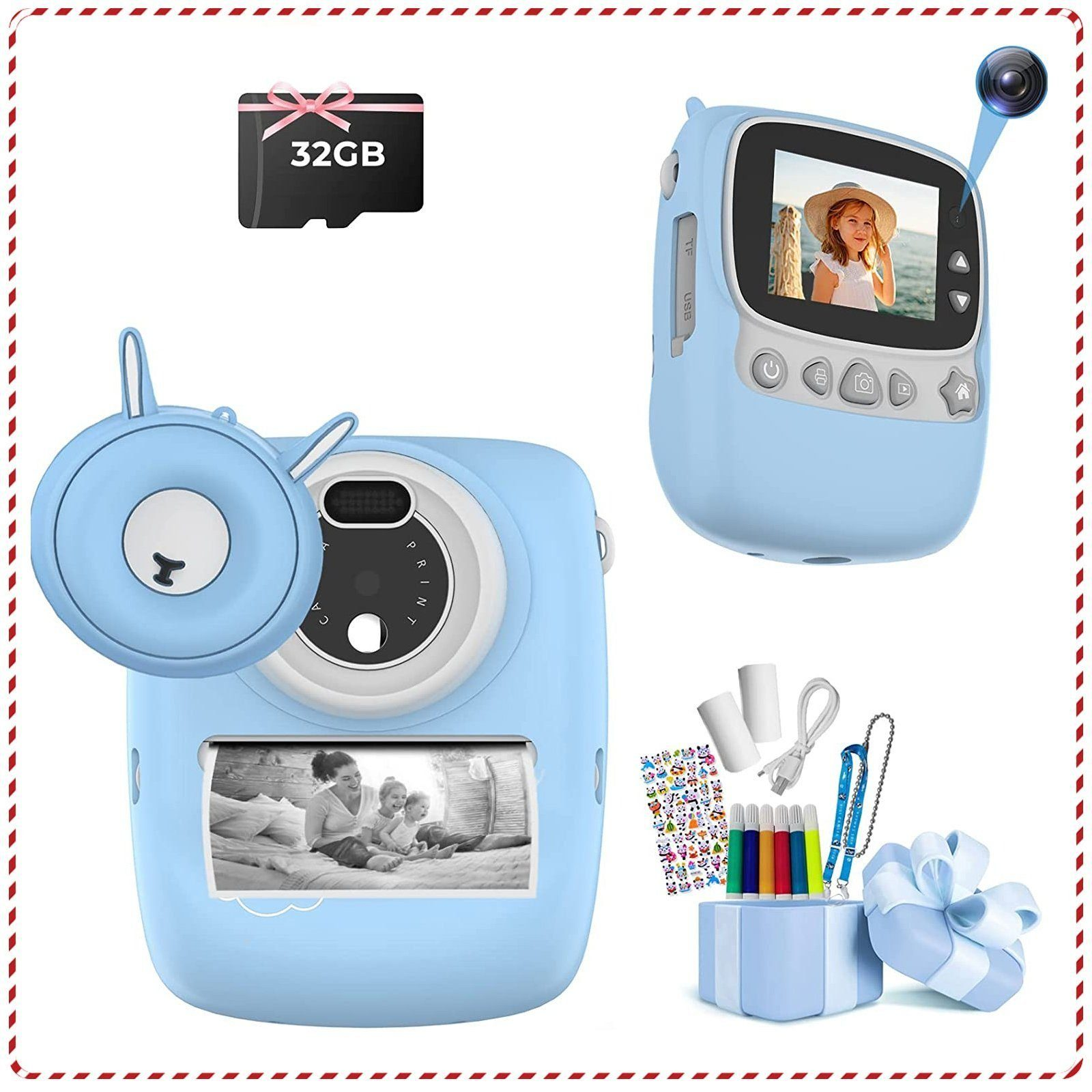 Ton (30 Kamera in HD) LCD- Videoaufnahmen Digital Kinderkamera Sofortbildkamera LINGDA Full blau, mit MP,