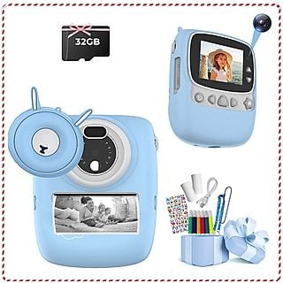 Cámara instantánea infantil - FINE LIFE PRO Cámara infantil cámara instantánea de 30MP, incluye 6 pinceles de colores, 30 megapixel, azul