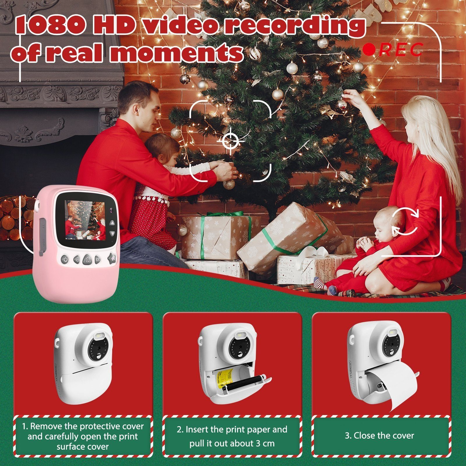 Kinder Kinderkamera 30MP Rosa PRO Videokamera HD 1080P Selfie LIFE FINE Kamera,WiFi DigitalKamera