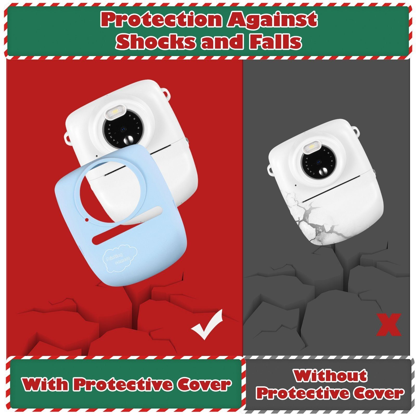La funda protectora protege la cámara blanca de daños en comparación con una agrietada.