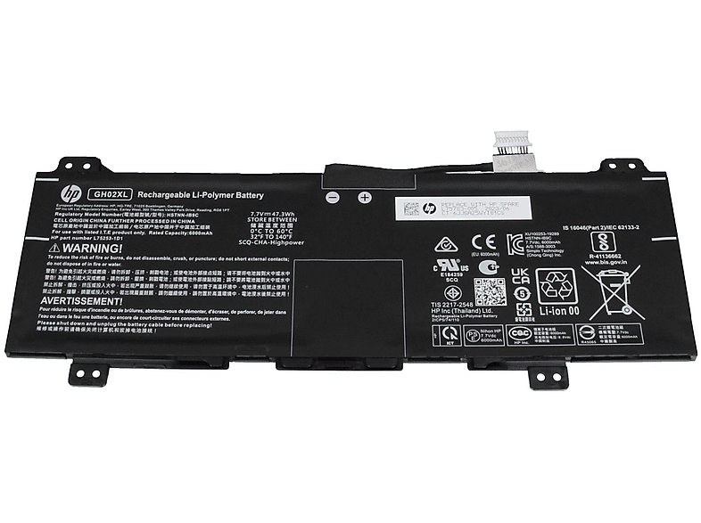 HSTNN-IB9C Volt, Original HP mAh 6000 Akku, Li-Polymer 7.7