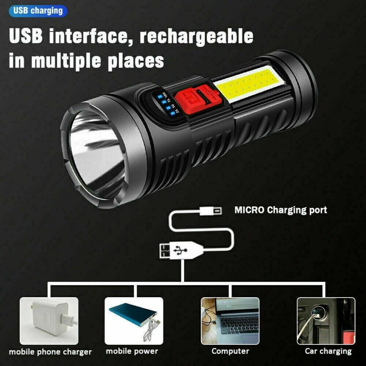 PROSCENIC 2 Stück USB LED Fackel Taschenlampe Lampen Taktisches Wiederaufladbar
