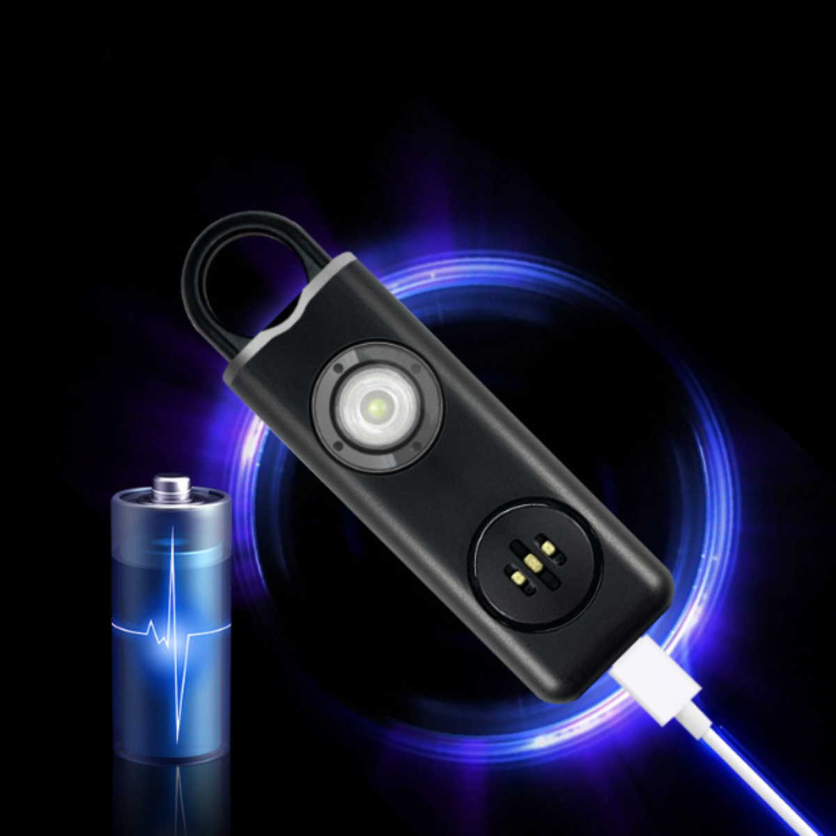 LACAMAX Blauer Verteidigungsalarm LED-beleuchtet, Schlüsselanhänger Zyklus wiederaufladbarer - Alarme, Blau