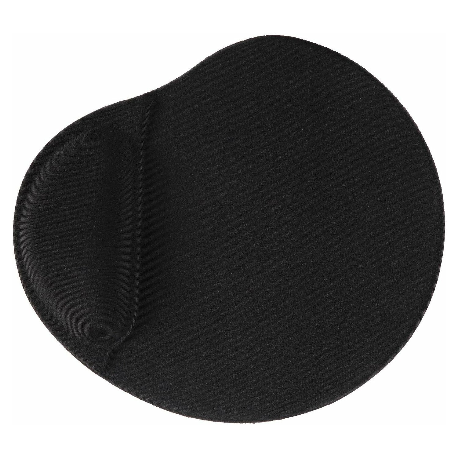 Ein schwarzes Mauspad mit einer gepolsterten Handgelenkauflage in Form einer Kidneybohne.