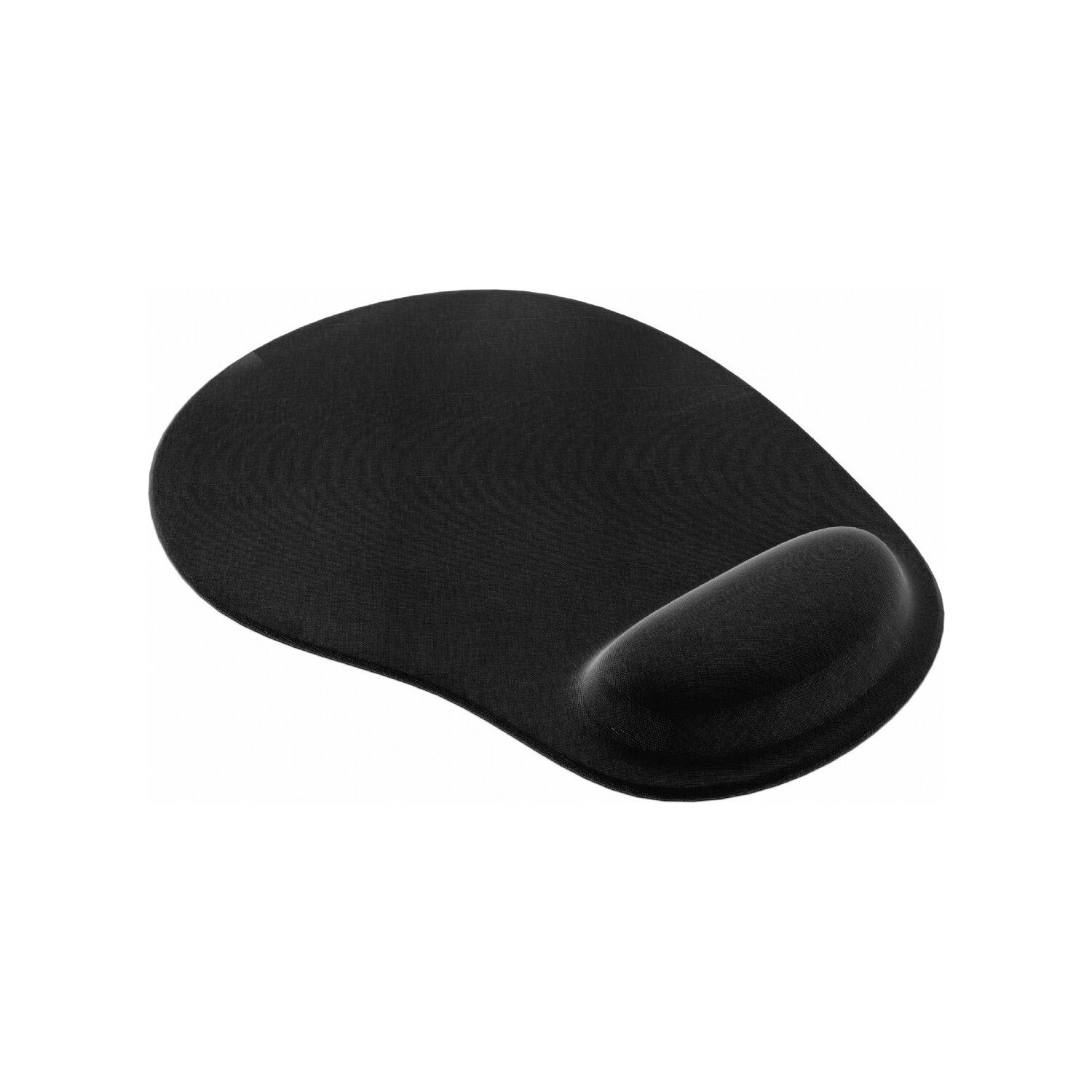 Schwarzes Mauspad mit Handgelenkauflage. Der Hintergrund ist weiß.