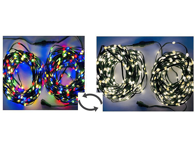 FHS 35655 LED LICHTERKETTE X 100 LED Beleuchtung, Grün (Kabel), Warmweiß + Mehrfarbig