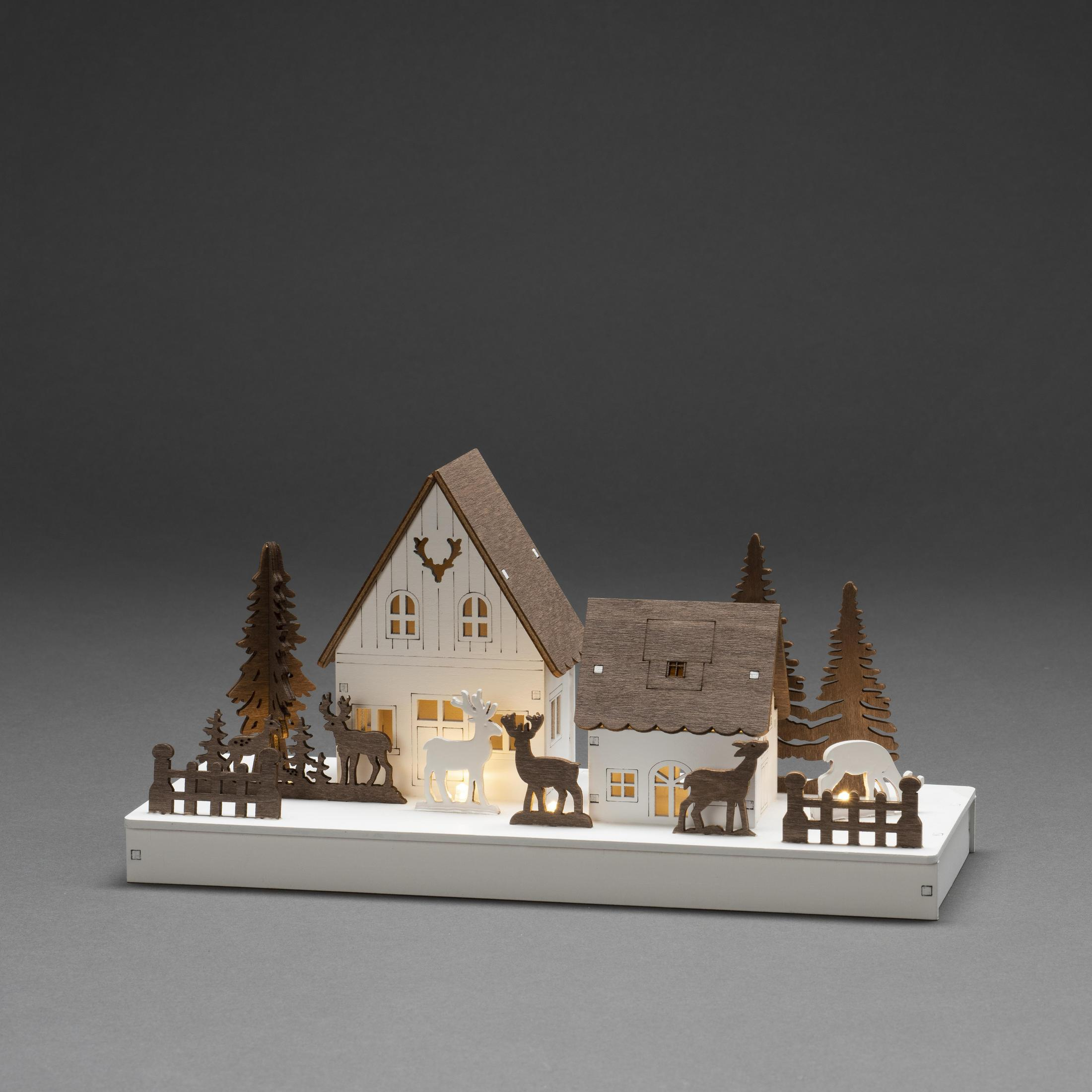 HOLZSILHOUETTE Weihnachtsbeleuchtung, KONSTSMIDE 3282-210 WALDHÄUSER Mehrfarbig, LED Warm Weiß
