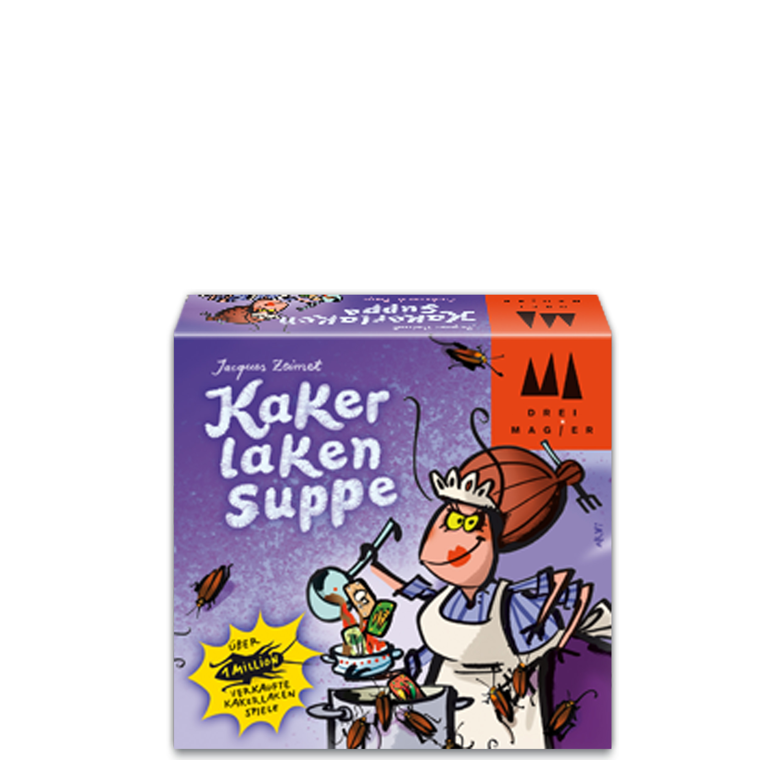 Eine Produktbox mit dem Titel 'Kakerlakensuppe' mit einer Illustration einer kochenden Frau.