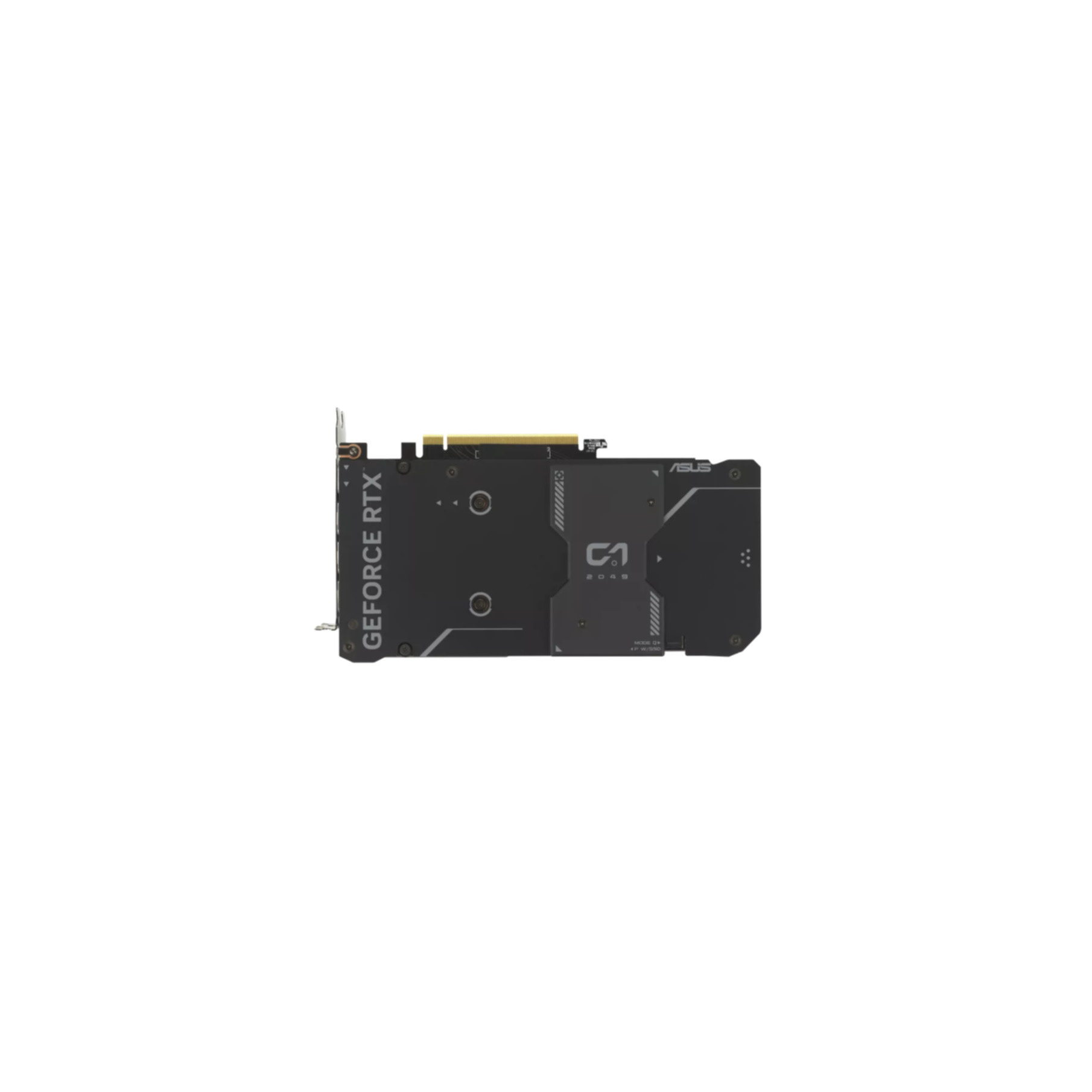 Viene mostrata una scheda grafica nera. La scheda riporta il marchio GeForce RTX.