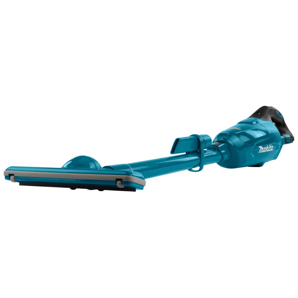 Turkusowy odkurzacz bezprzewodowy Makita na białym tle.