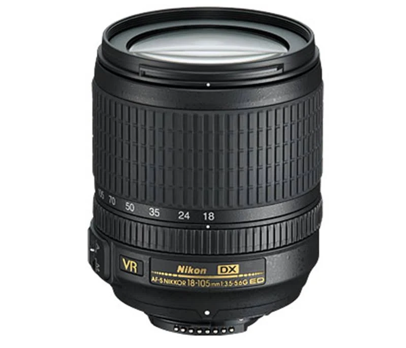 Lente Nikon DX negro con anillo de zoom y anillo de enfoque.