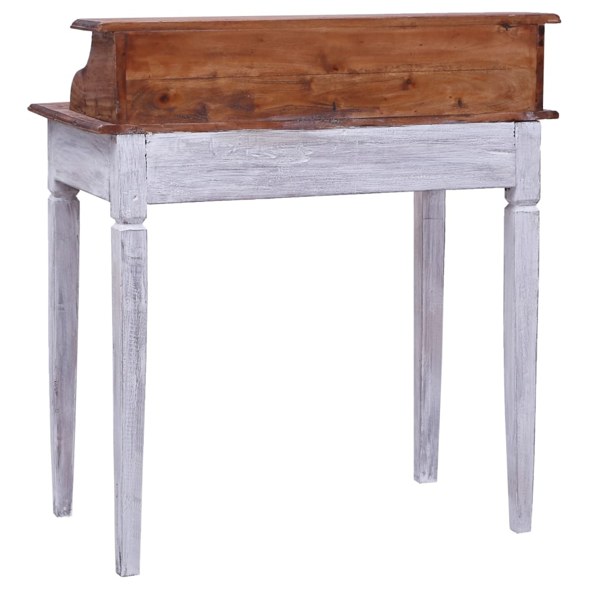 Ein weißes und Holzschrank mit einer Schublade und Beinen.