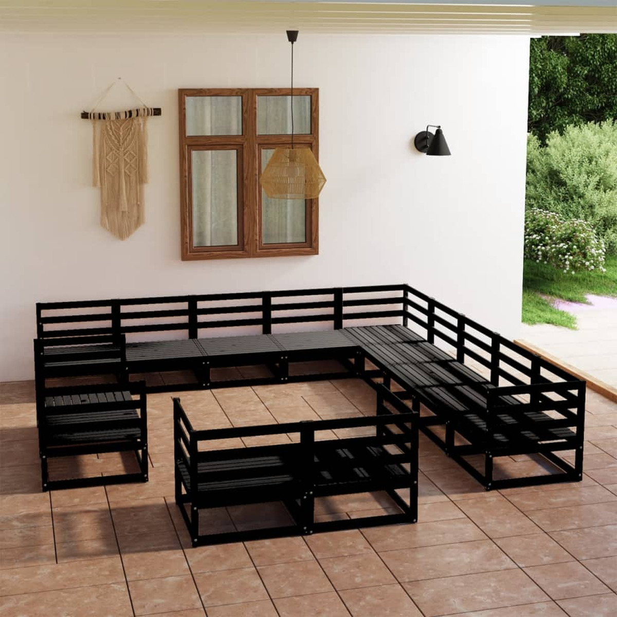 Schwarz VIDAXL und Stuhlset, 3075968 Gartentisch-