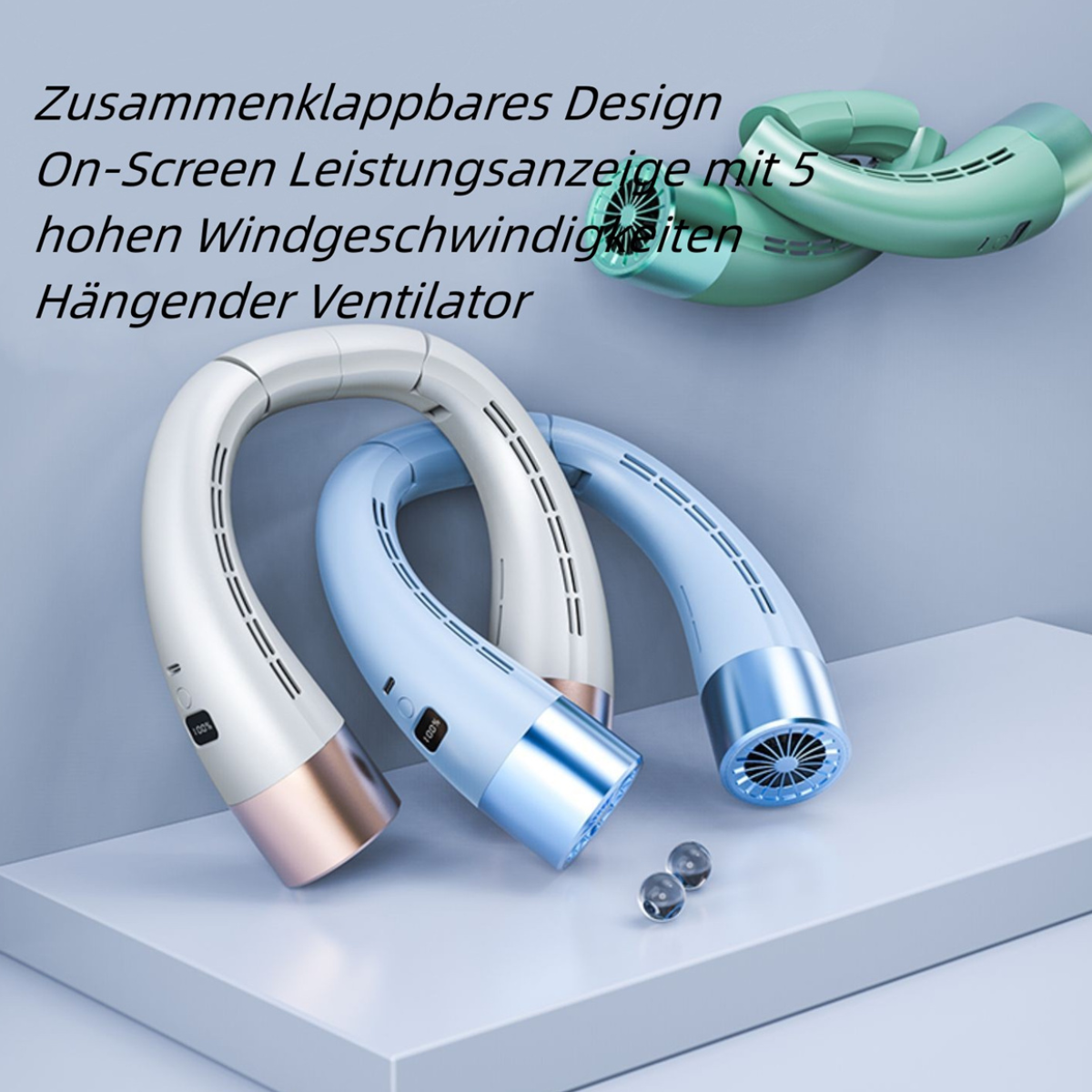 UWOT Mini Fan-Um geräuscharm&langlebig，Blau Blau sicher&einstellbar, Zusammenklappbar, Ventilator hängend: Hals den