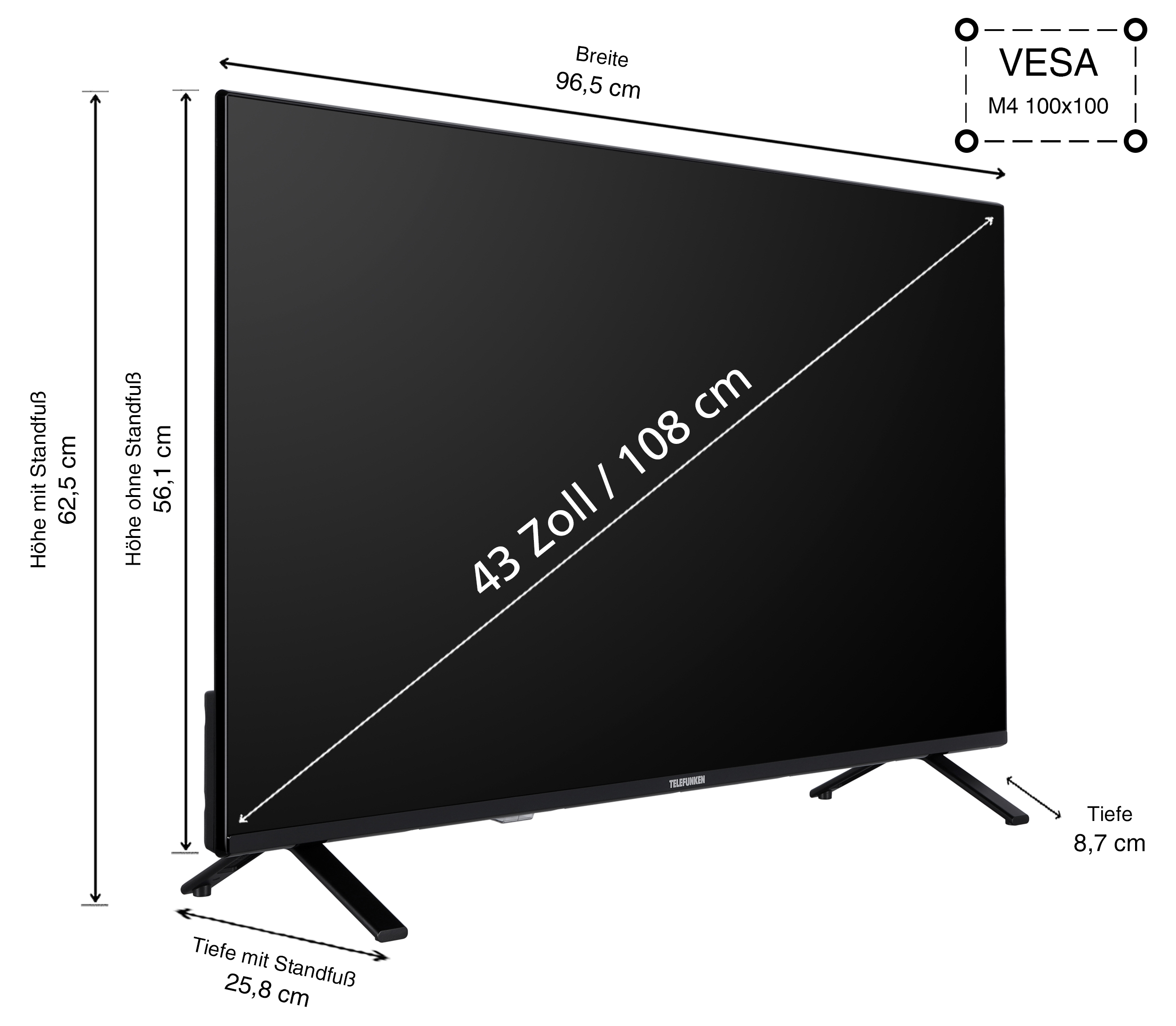 TELEFUNKEN XF43SN750S LED TV (Flat, 108 SMART Zoll 43 Full-HD, / TV) cm