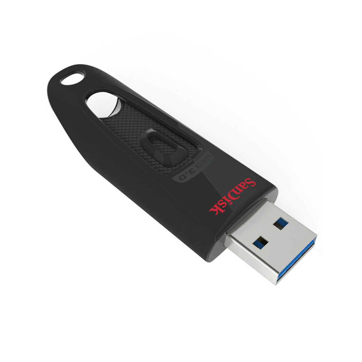 Schwarzer USB-Stick mit rotem SanDisk-Logo.