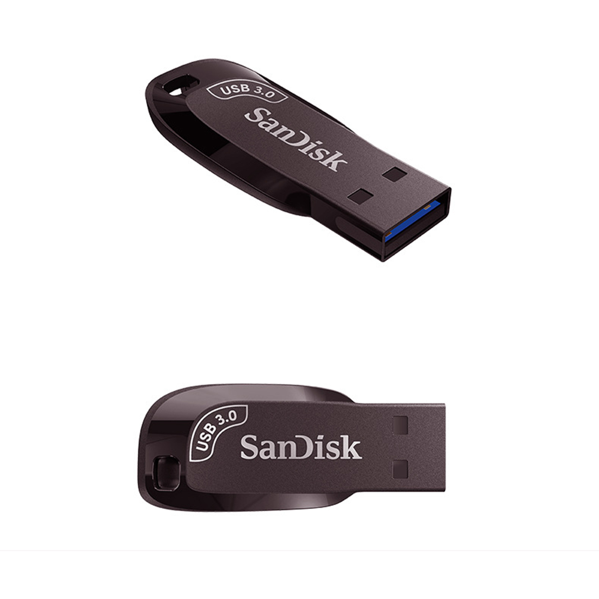USB-Stick in schwarzer Farbe, mit dem Sandisk-Logo.