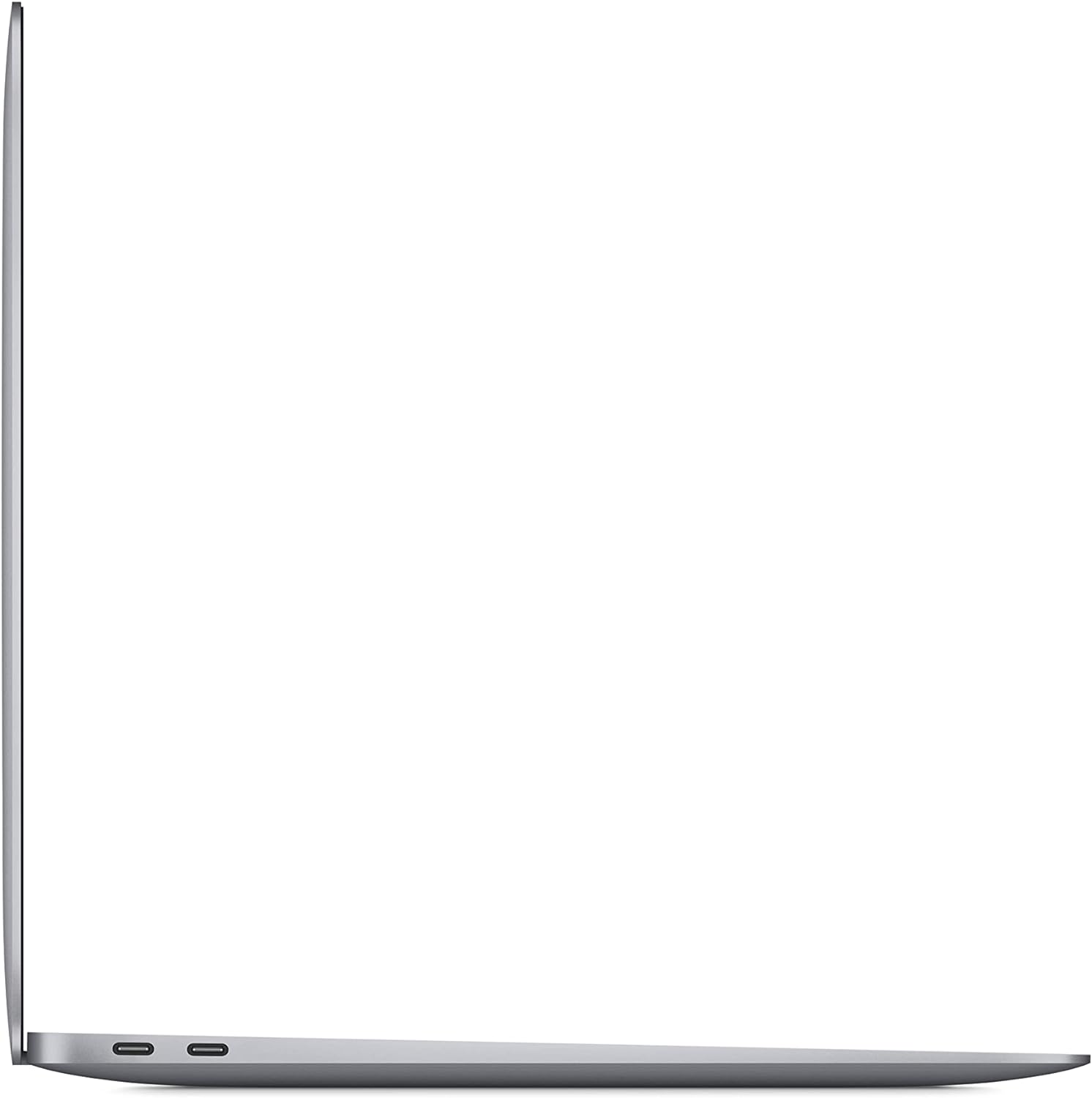 Vista lateral de un portátil MacBook Air plateado.