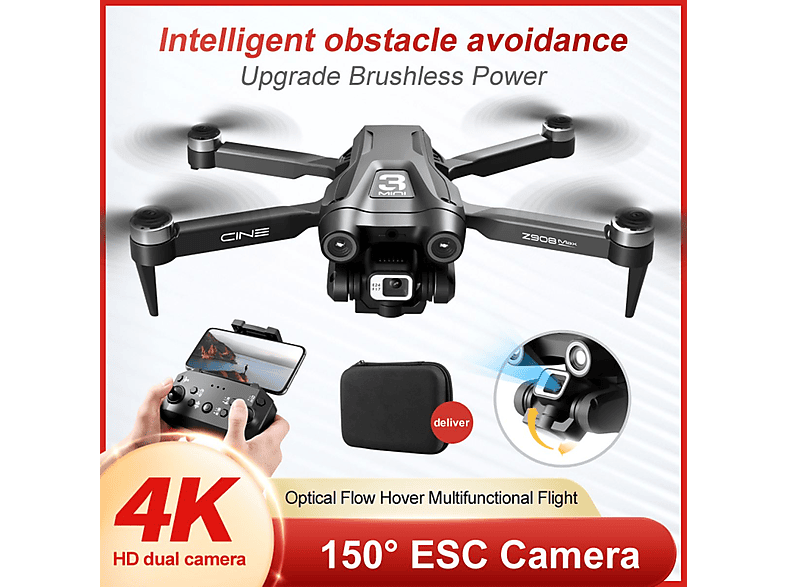 BYTELIKE Drohne für Kinder mit Kamera 4K - Mini 4 Quadrocopter 20 Minuten Flugzeit HD-Video QuickShots Drohne, Schwarz