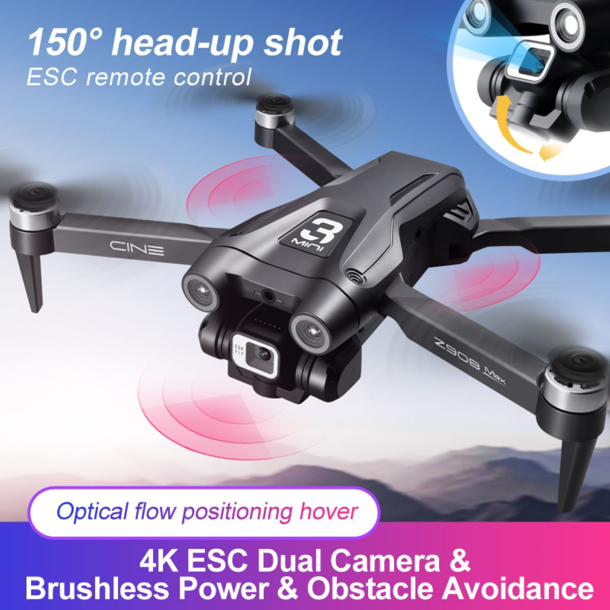HD-Video mit QuickShots Kinder BYTELIKE Schwarz 4K Drohne für 20 4 Kamera Flugzeit Quadrocopter Drohne, - Mini Minuten