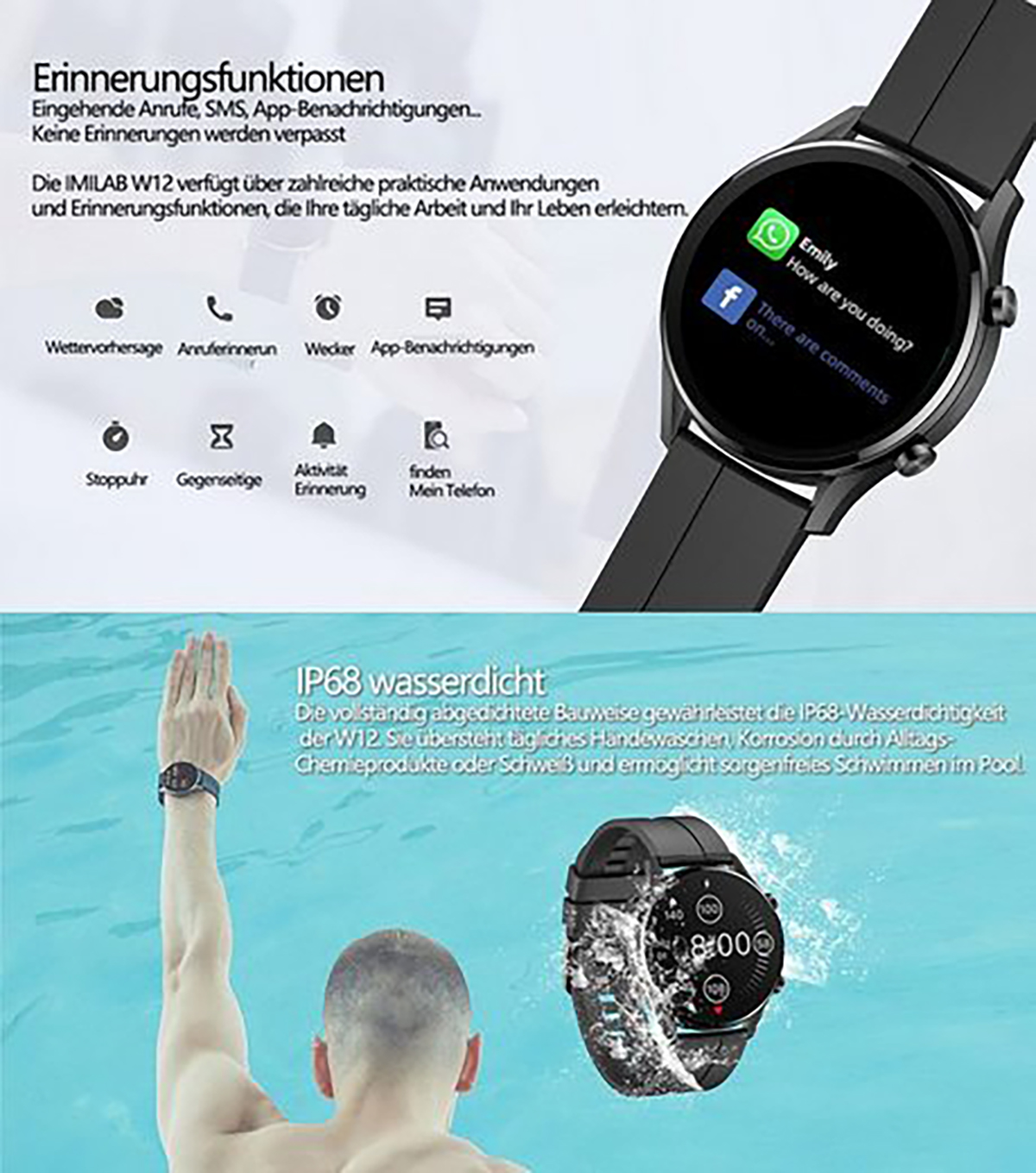 FINE LIFE PRO ZNSB 6 2 Smartwatch Schwarz Gummi