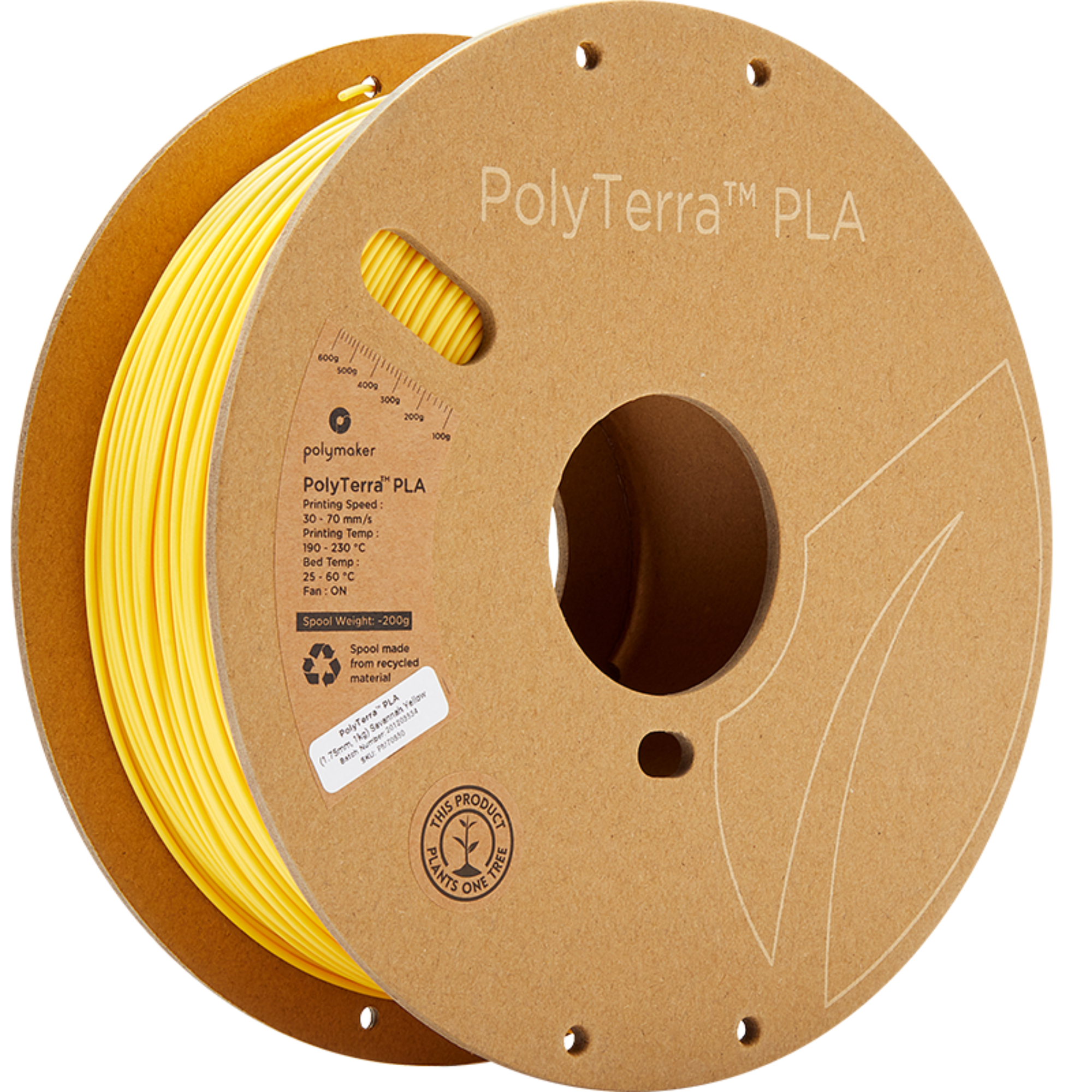 Filament 1KG FDM mm PolyTerra Gelb Pla POLYMAKER 1.75