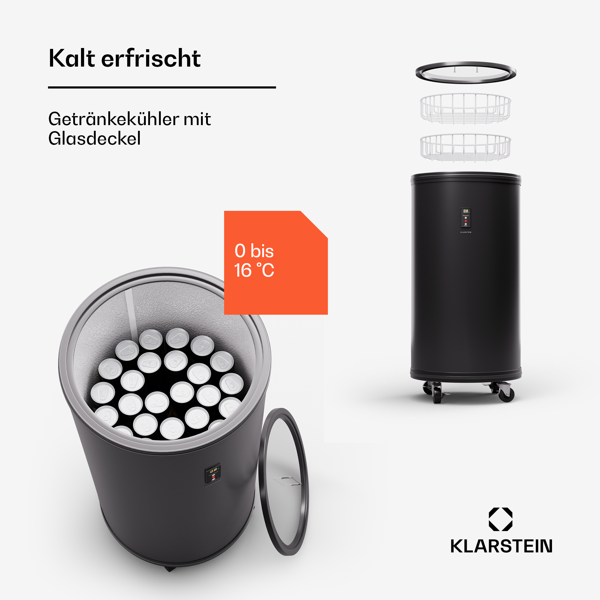 Mini-Kühlschrank hoch, cm KLARSTEIN (F, Barbot Mr. 82 Schwarz)
