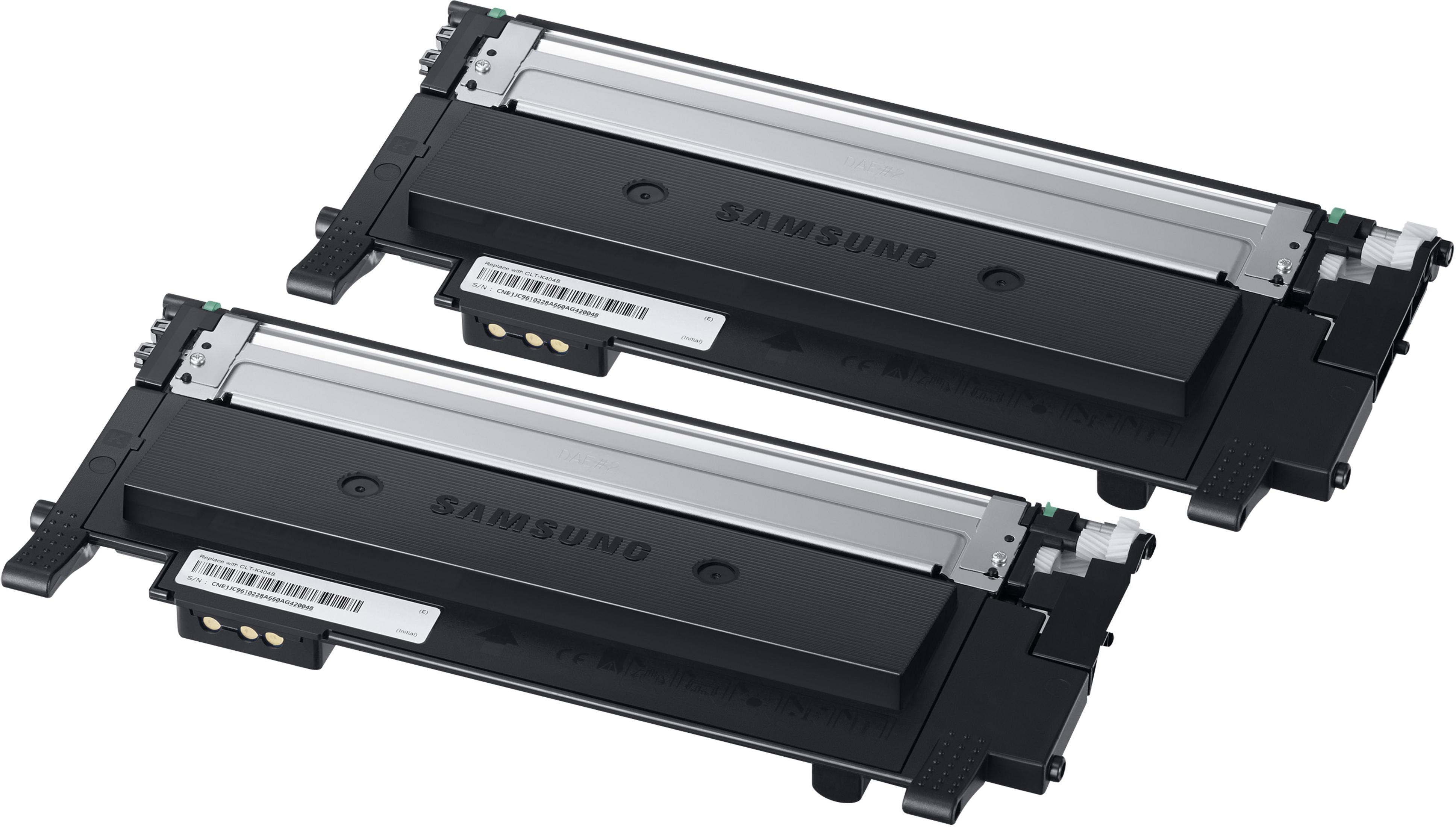 Due cartucce toner Samsung nere. Quella superiore ha un componente metallico argentato.