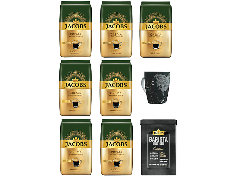 JACOBS Crema Aroma--Bohnen + 1 Becher + 1 Dose - 7 x 500 g Kaffeebohne (Kaffeevollautomat)