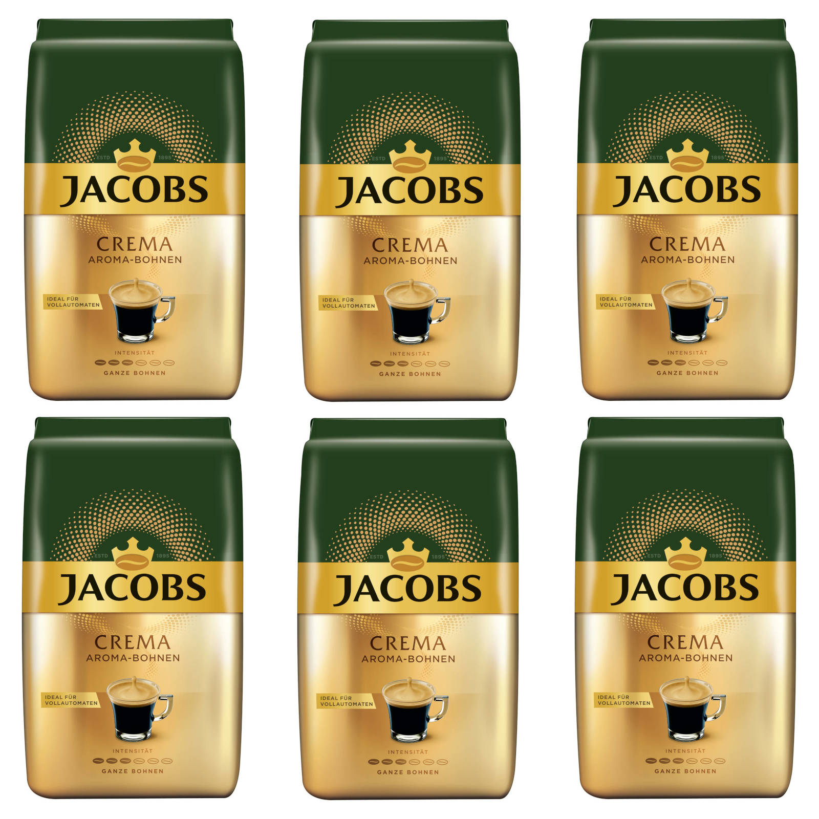 (Kaffeevollautomaten) Aroma- Kaffeebohnen 6 500 g x JACOBS ganze geröstete Crema